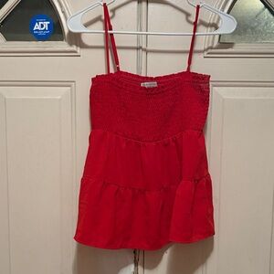 Paper Crane Red Smocked Tiered Camisole